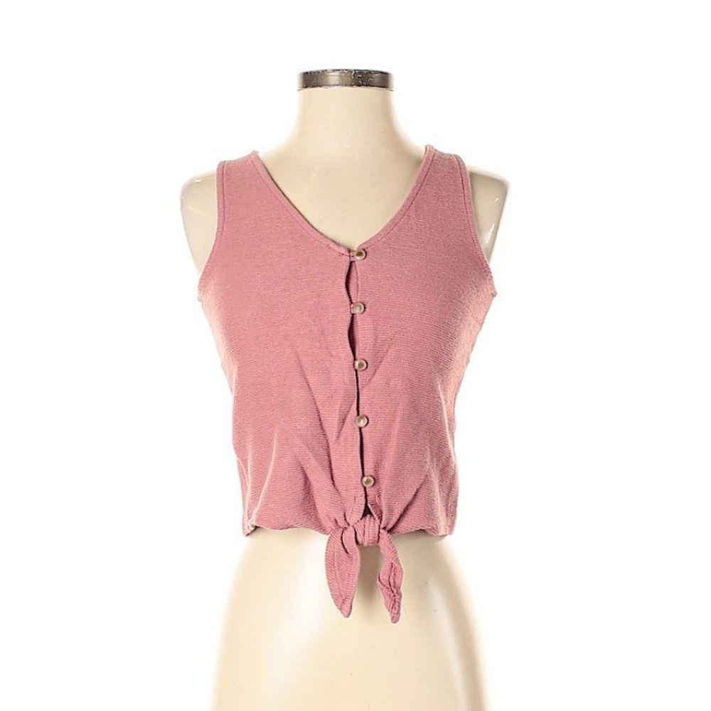 Texture & Thread Button-Front Tie Tank Top